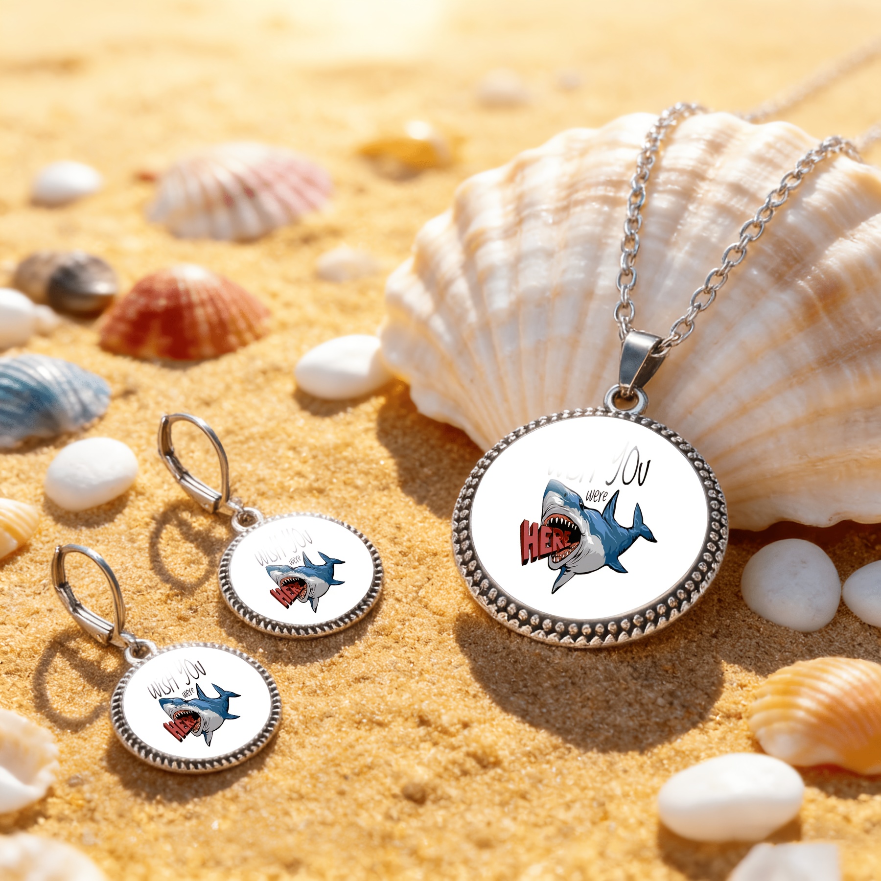 3pcs Shark Pattern Necklace Earring Set for Women